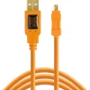 Fashion 15 ft. TetherPro USB 2.0 Type-A Male to Mini-B Male Cable (Orange) Cables