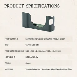 Clearance Leather Camera Case for Fujifilm X100VI (Green) Camera Bags